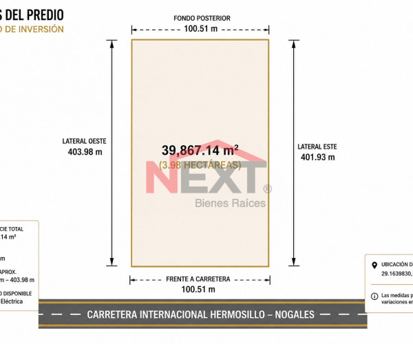 TERRENO EN VENTA SOBRE CARRETERA INTERNACIONAL HILLO - NOGALES