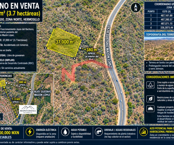 TERRENO EN VENTA EN CERRO COLORADO AL NORTE DEL FRACC. JOYAS DEL BACHOCO
